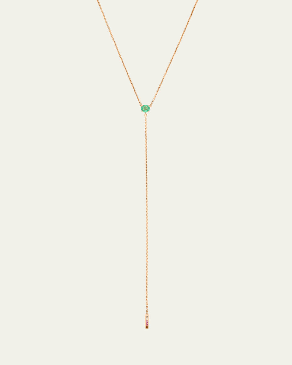 18K Rose Gold Anima Emerald Lariat Necklace with Gemstones