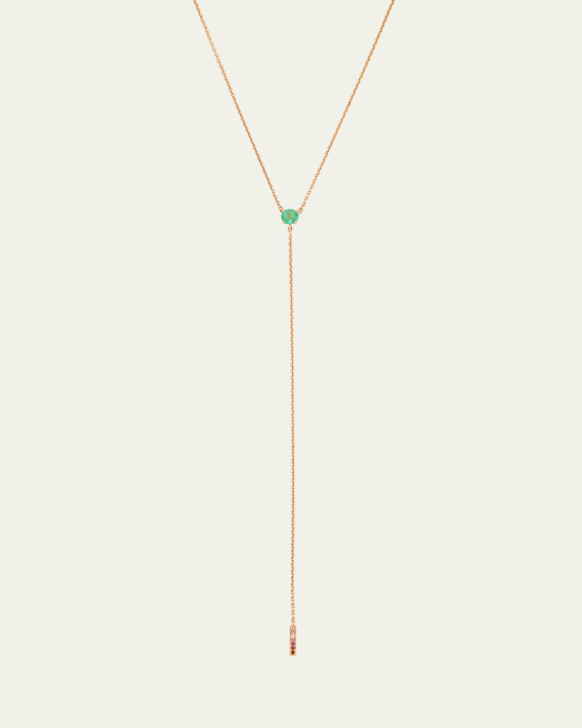 18K Rose Gold Anima Emerald Lariat Necklace with Gemstones