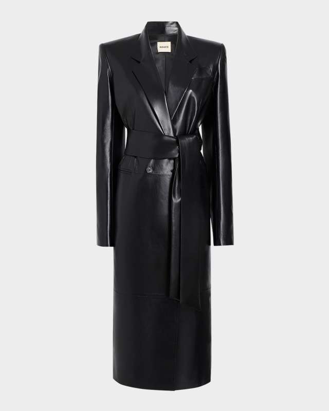 Lolo Double-Breasted Self Tie Leather Coat