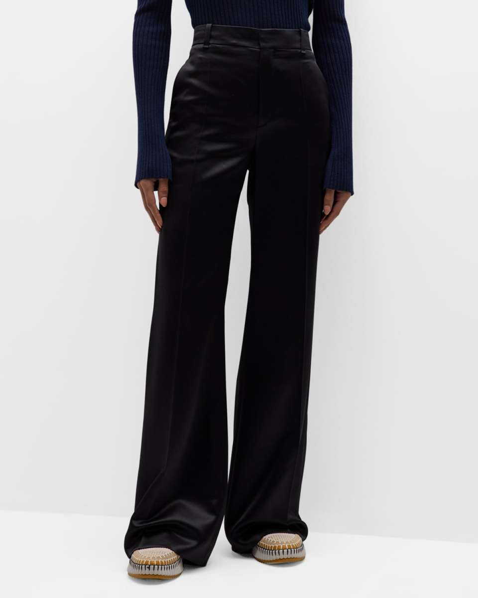 Wool and Silk Wide-Leg Trousers