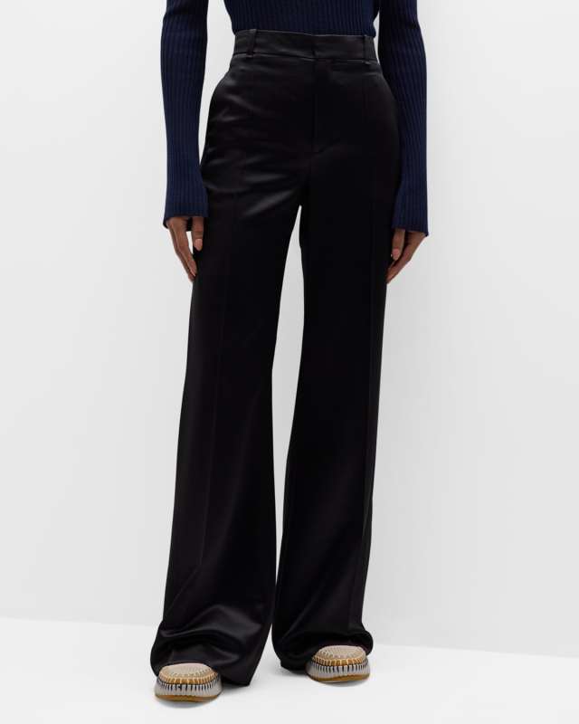 Wool and Silk Wide-Leg Trousers