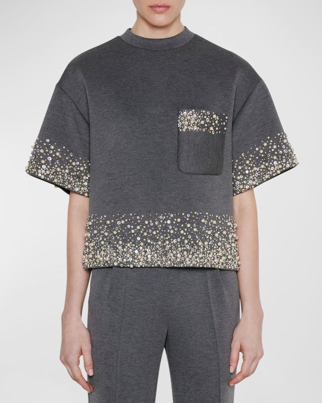 Sequined Short-Sleeve Sweatshirt
