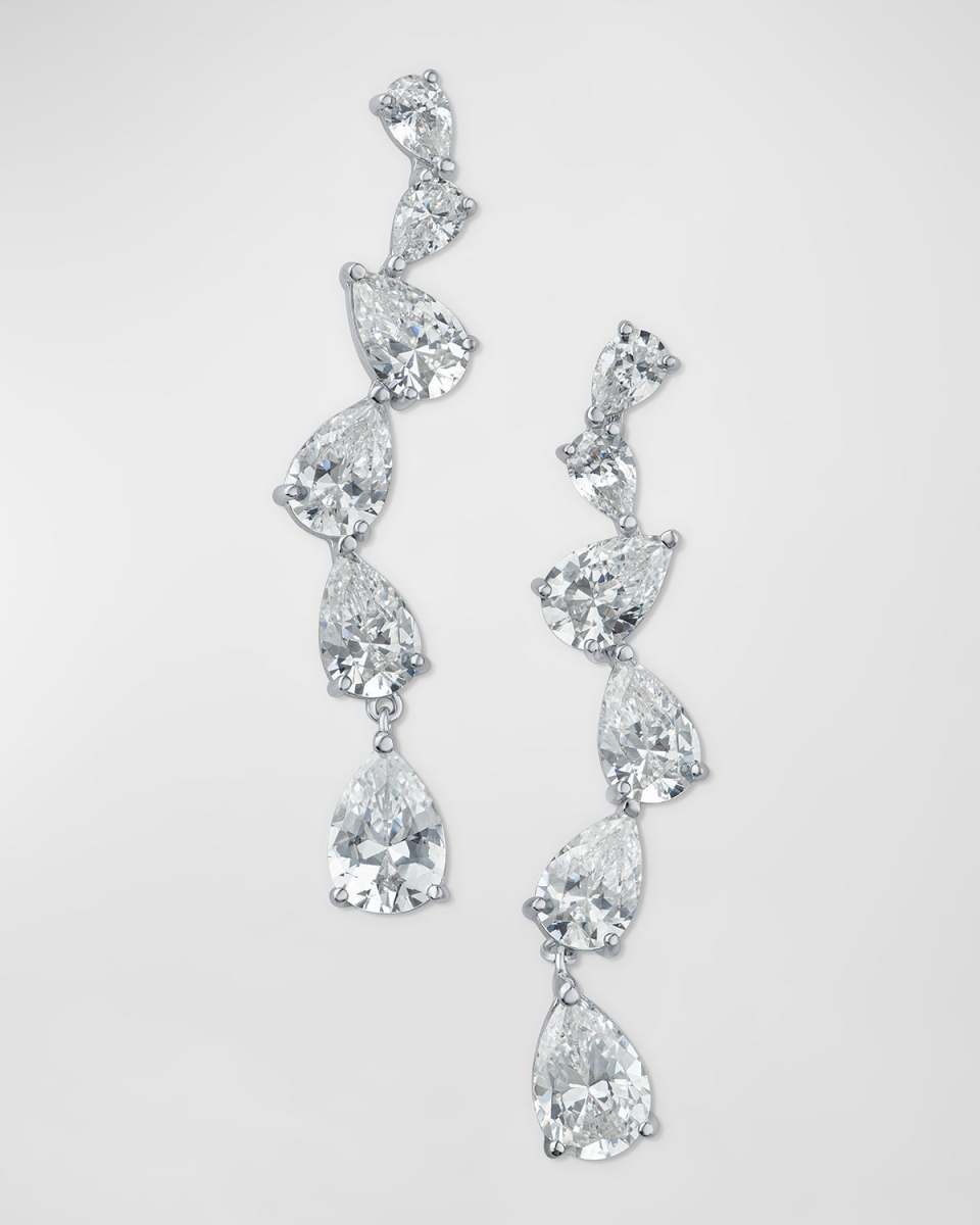 Cubic Zirconia Pear Cascading Zigzag Drop Earrings