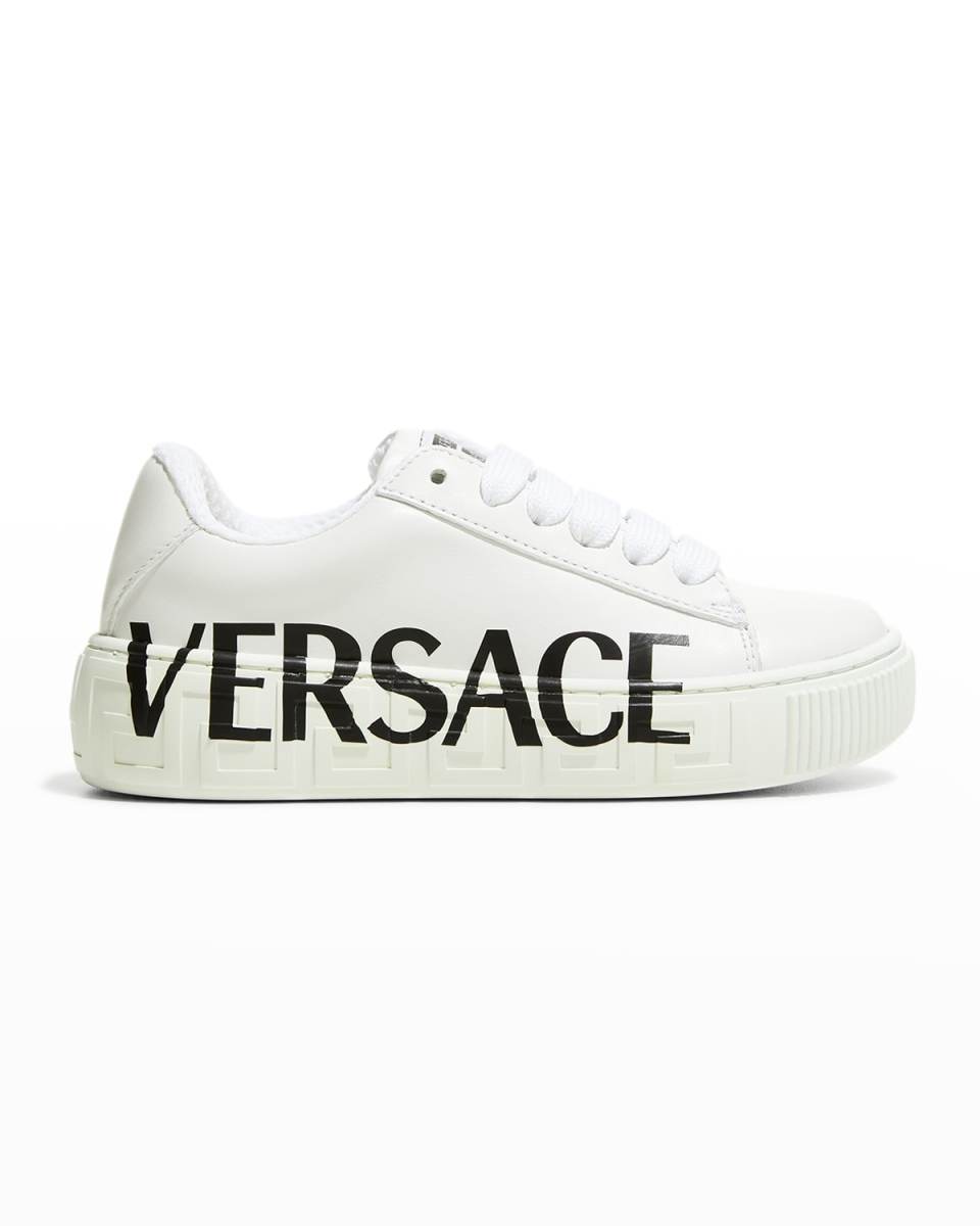 Kid's Greca Logo Leather Low-Top Sneakers, Toddlers