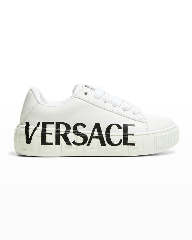 Kid's Greca Logo Leather Low-Top Sneakers, Toddlers