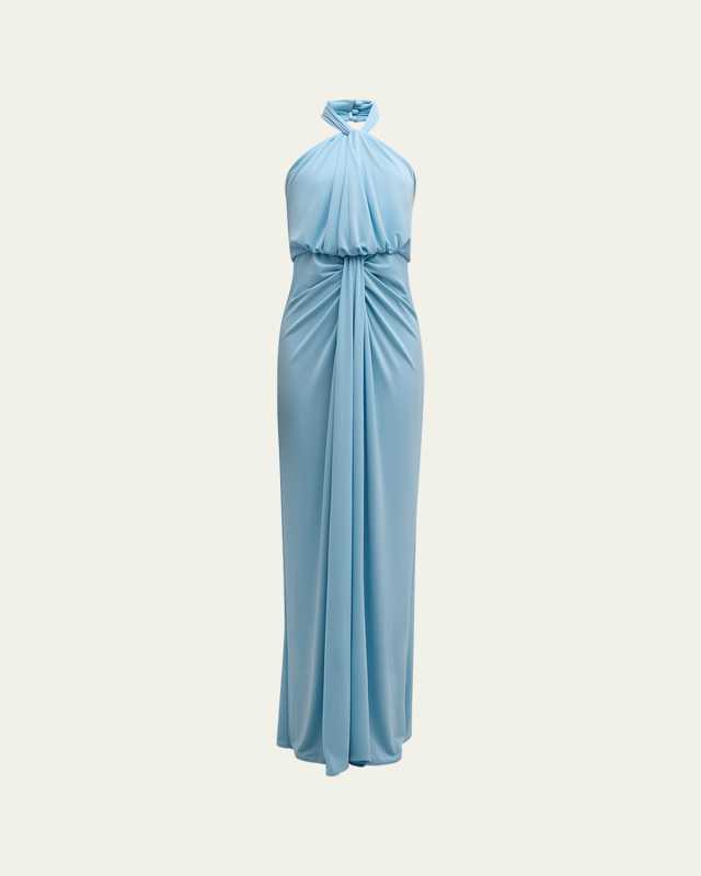Kaily Backless Draped Halter Gown