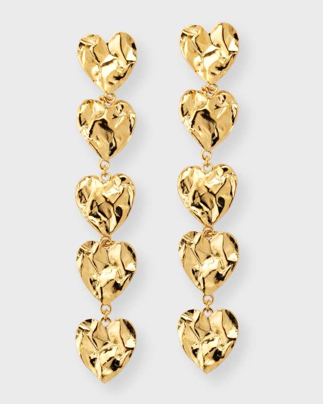 Crushed Heart Vertical Drop Earrings
