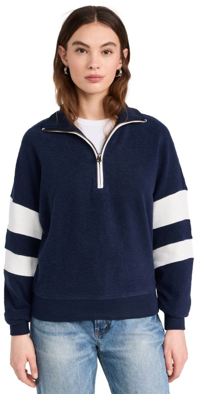 Faherty Beach Fleece Quarter Zip Navy Multi