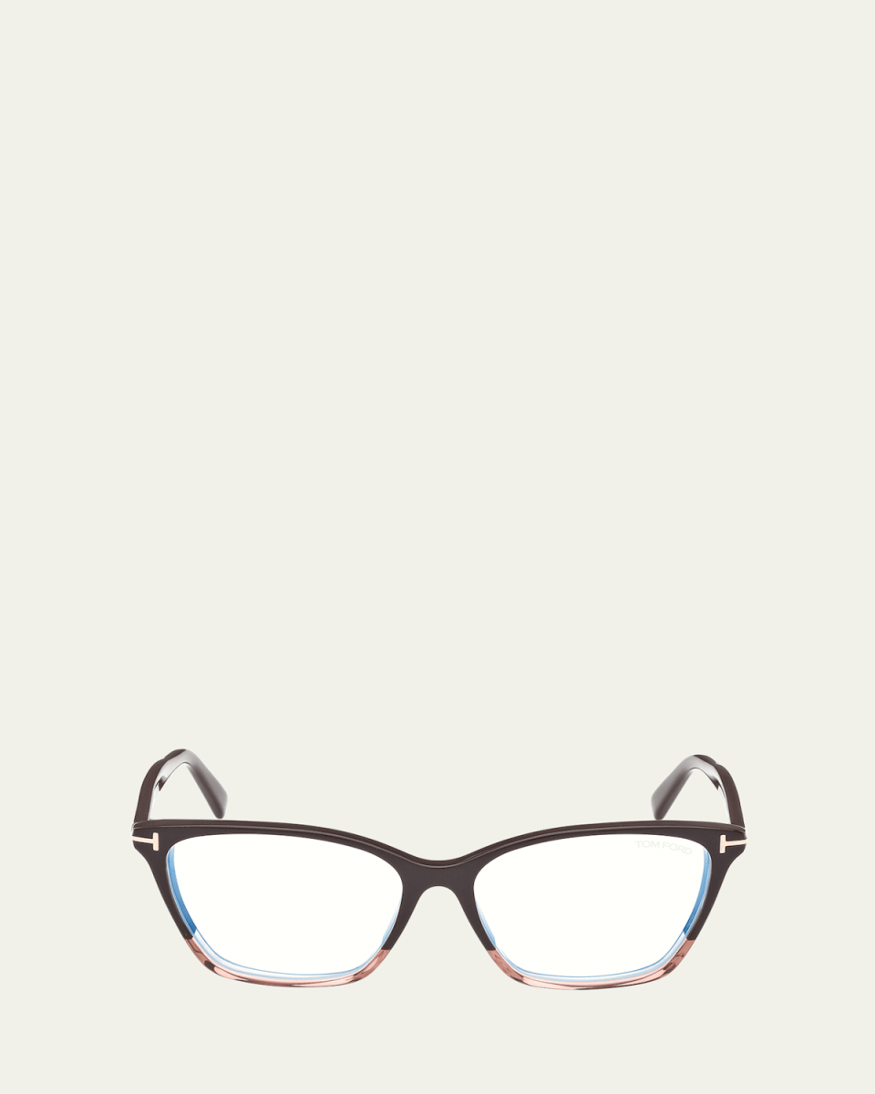 Blue Blocking Two-Tone Acetate Cat-Eye Glasses
