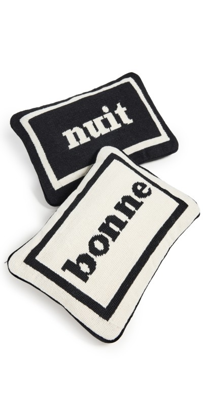 Jonathan Adler Bonne Nuit Needlepoint Pillow Set Black/White
