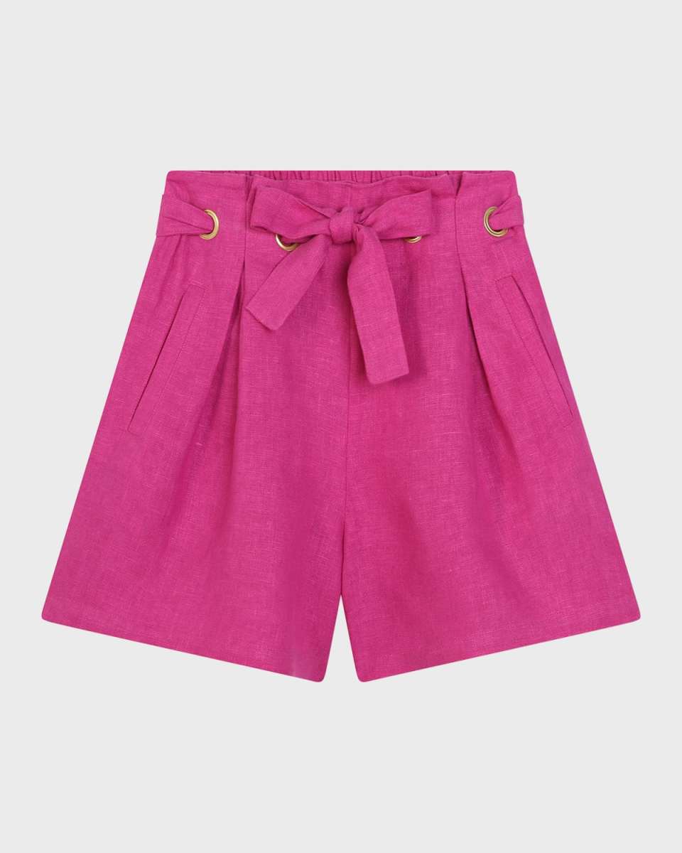 Girl's Linen Shorts with Eyelets, Size 6-12