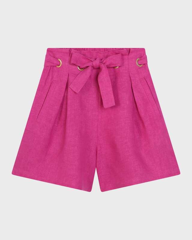 Girl's Linen Shorts with Eyelets, Size 6-12
