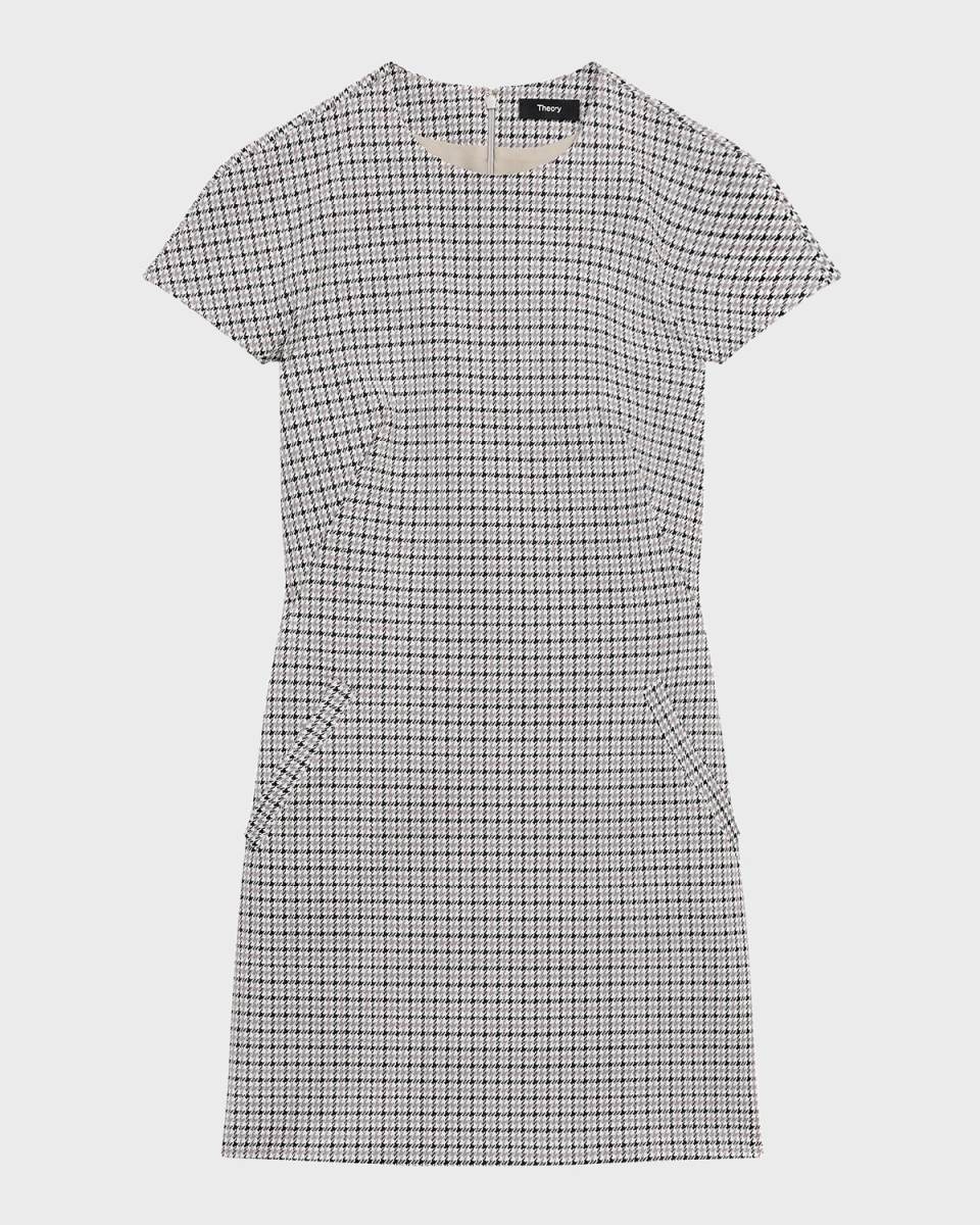 Dolman Short-Sleeve Houndstooth Mini Dress