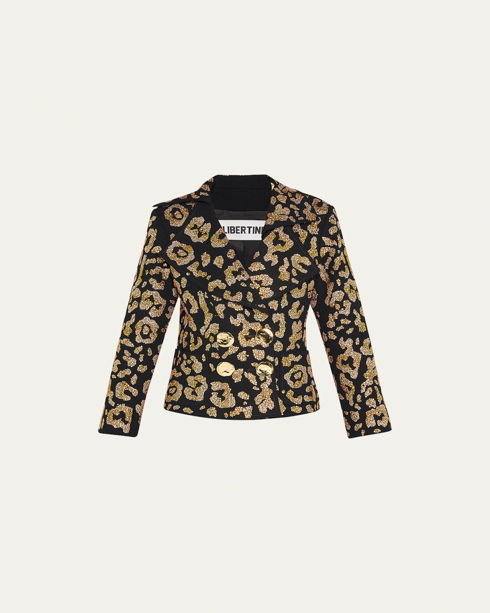 Crystal Leopardo Asymmetrical Lapel Jacket