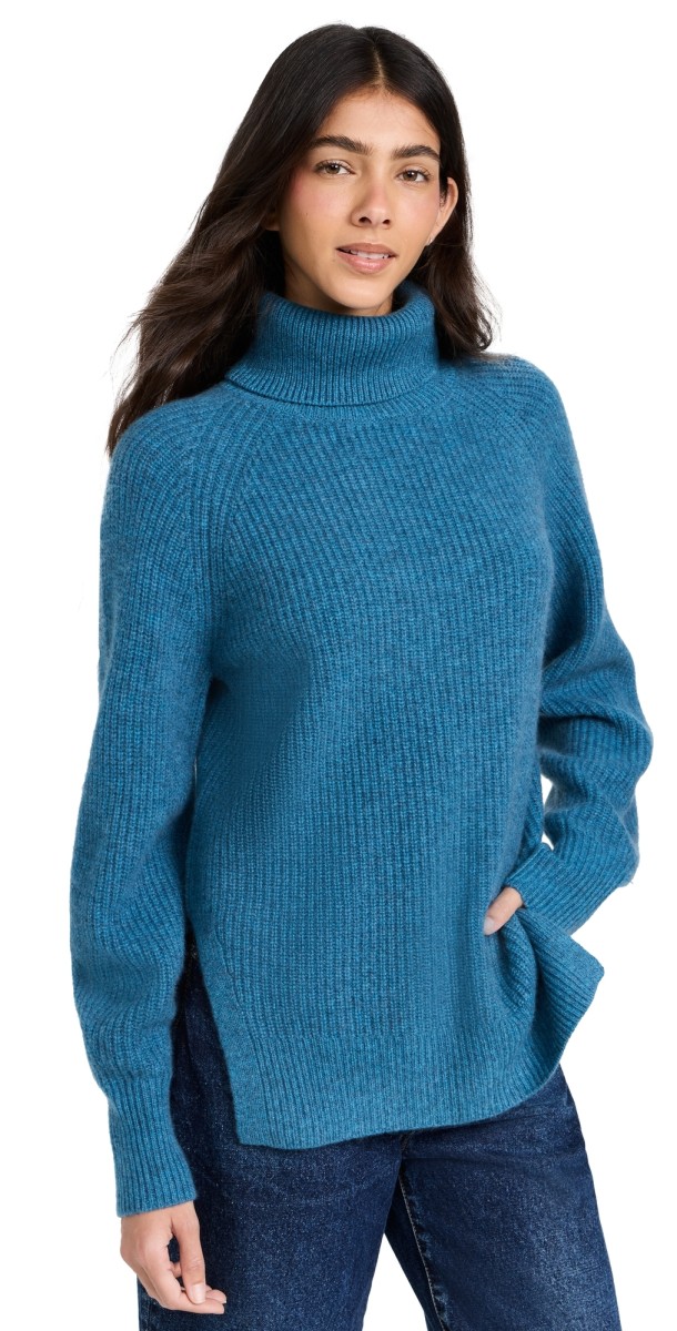 White + Warren Cashmereuxe Ribbed Turtleneck Alpine Blue