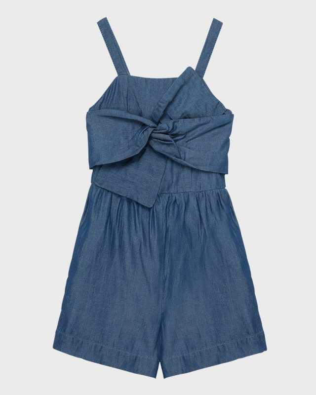 Girl's Bow Front Smocked Romper, Size 2-