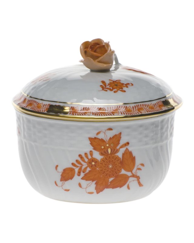 Chinese Bouquet Rust Covered Sugar Dish with Rose