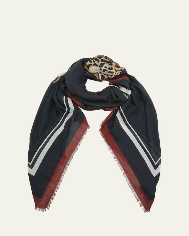 Leopard Cashmere-Blend Square Scarf