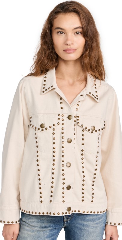 THE GREAT. The Studded Slouchy Jean Jacket Natural