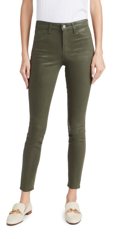 L'AGENCE Marguerite Skinny Jeans Ivy Green Coated