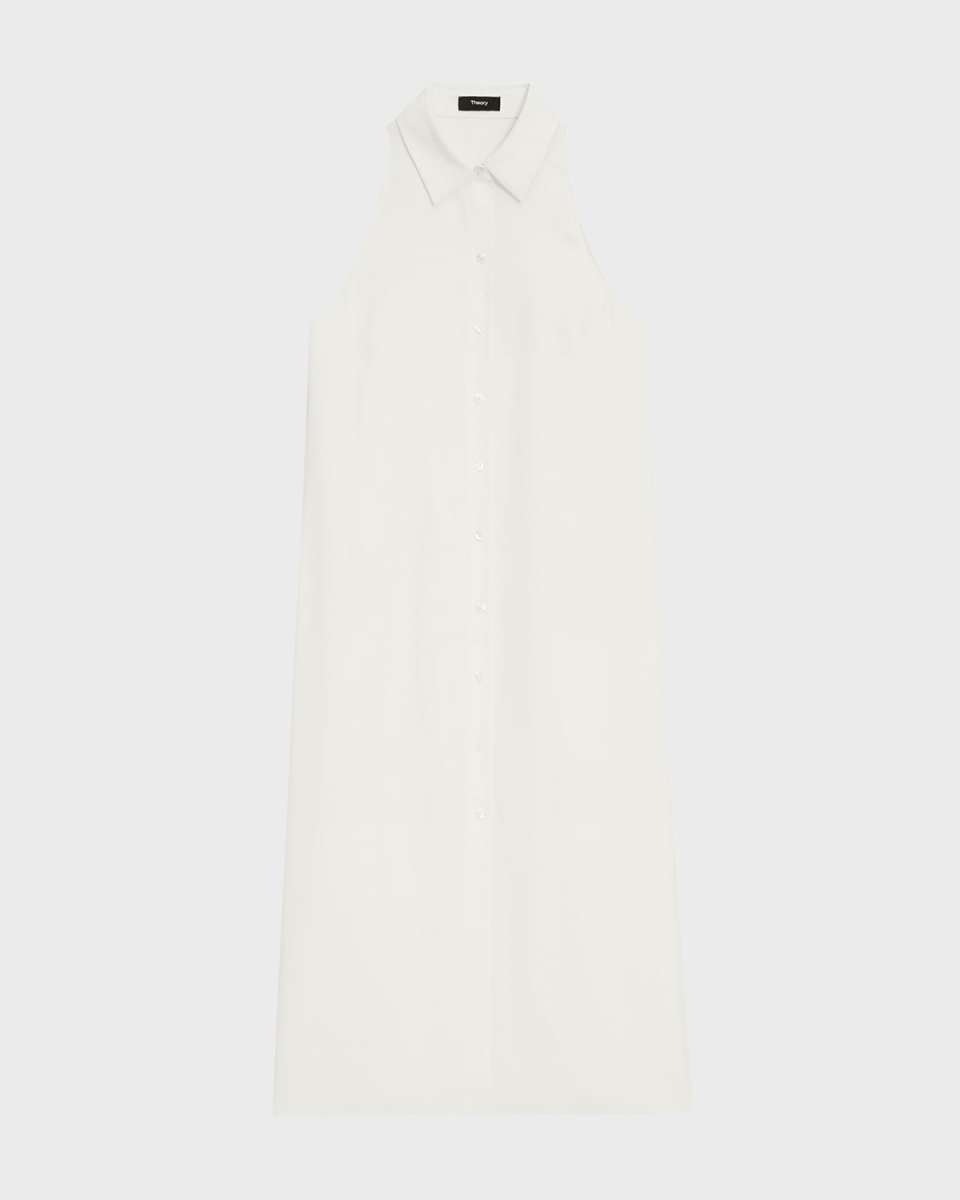 Halter Button-Front Sleeveless Collared Midi Dress