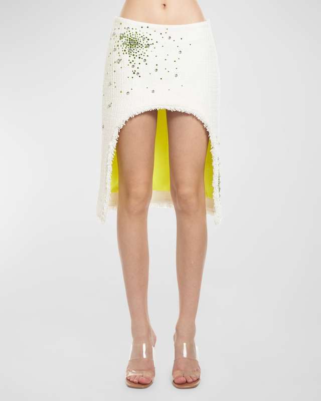 Embroidered High-Low Boucle Skirt