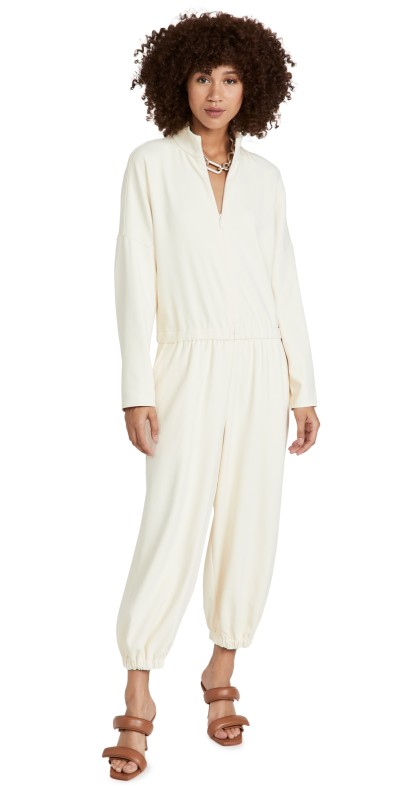 Tibi Chalky Drape Zip Up Jumpsuit Butter