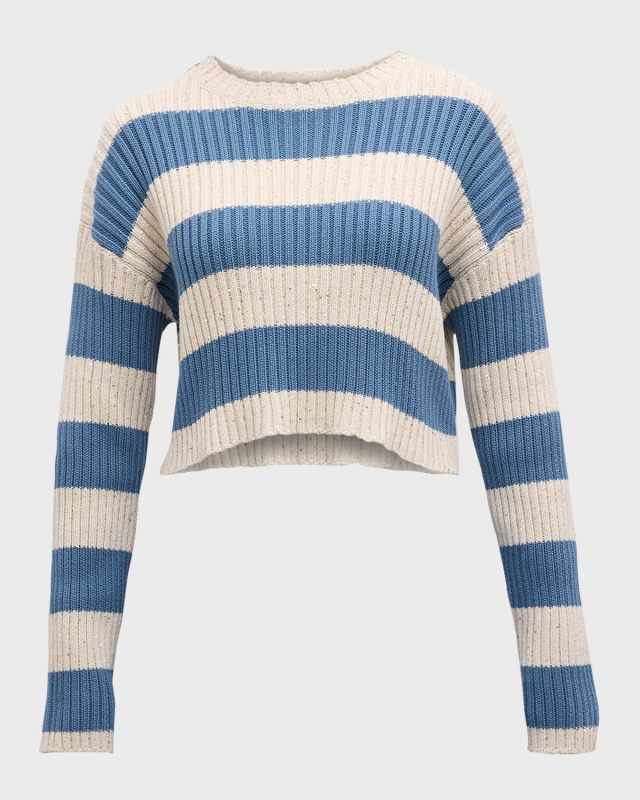 Striped Paillette Rib Knit Crop Sweat