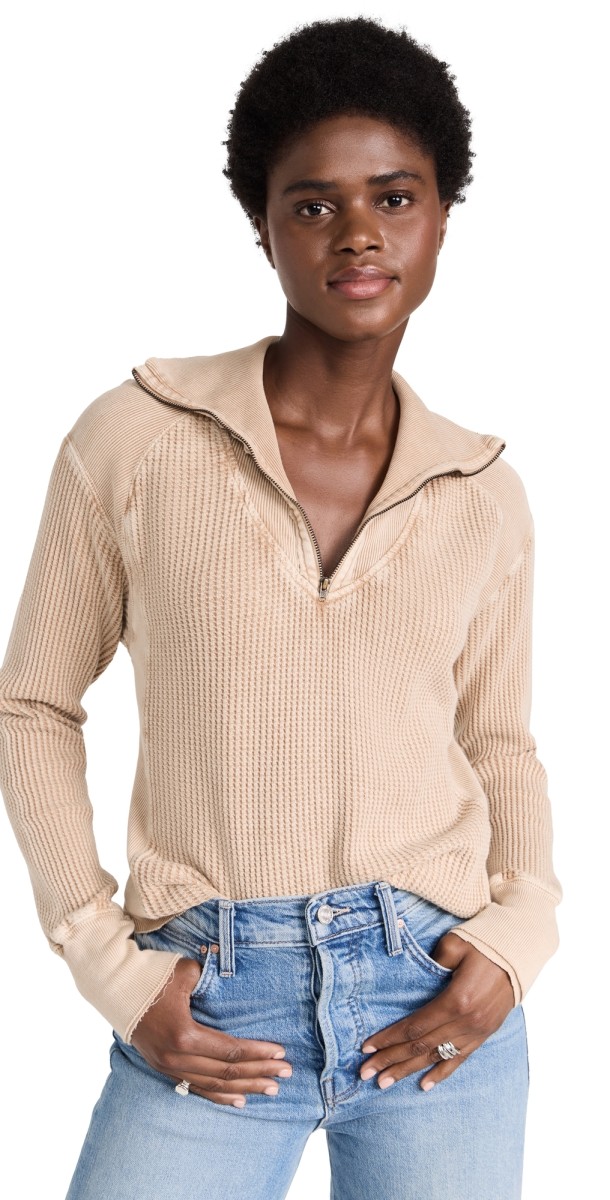 Free People Ashton Zip Thermal Sand
