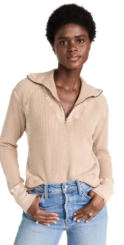 Free People Ashton Zip Thermal Sand