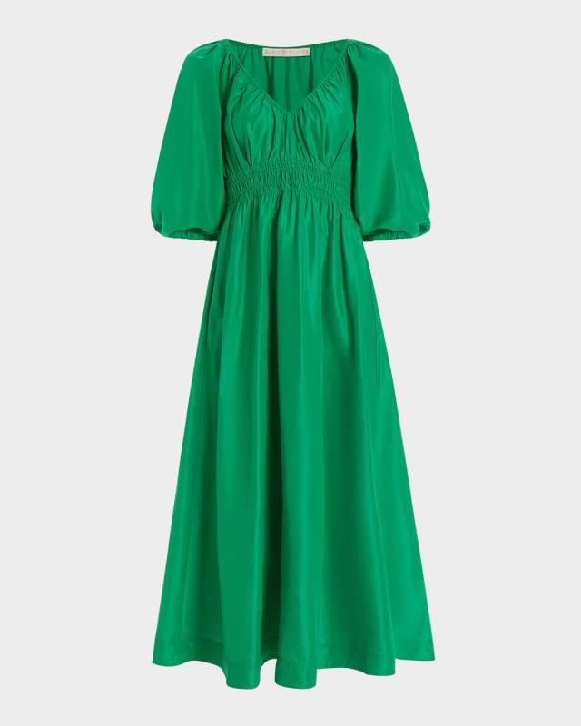 Ava Blouson-Sleeve Empire Maxi Dress