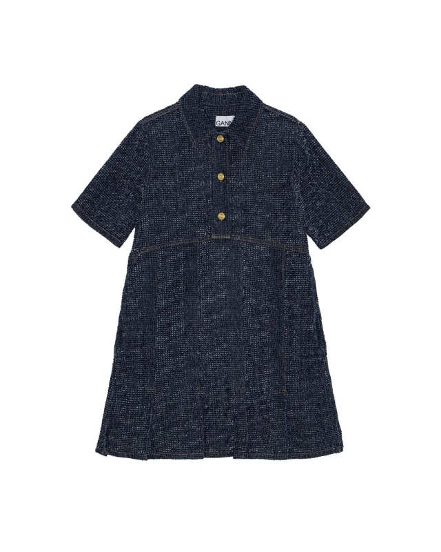 Dark Blue Fluffy Denim Mini Dress