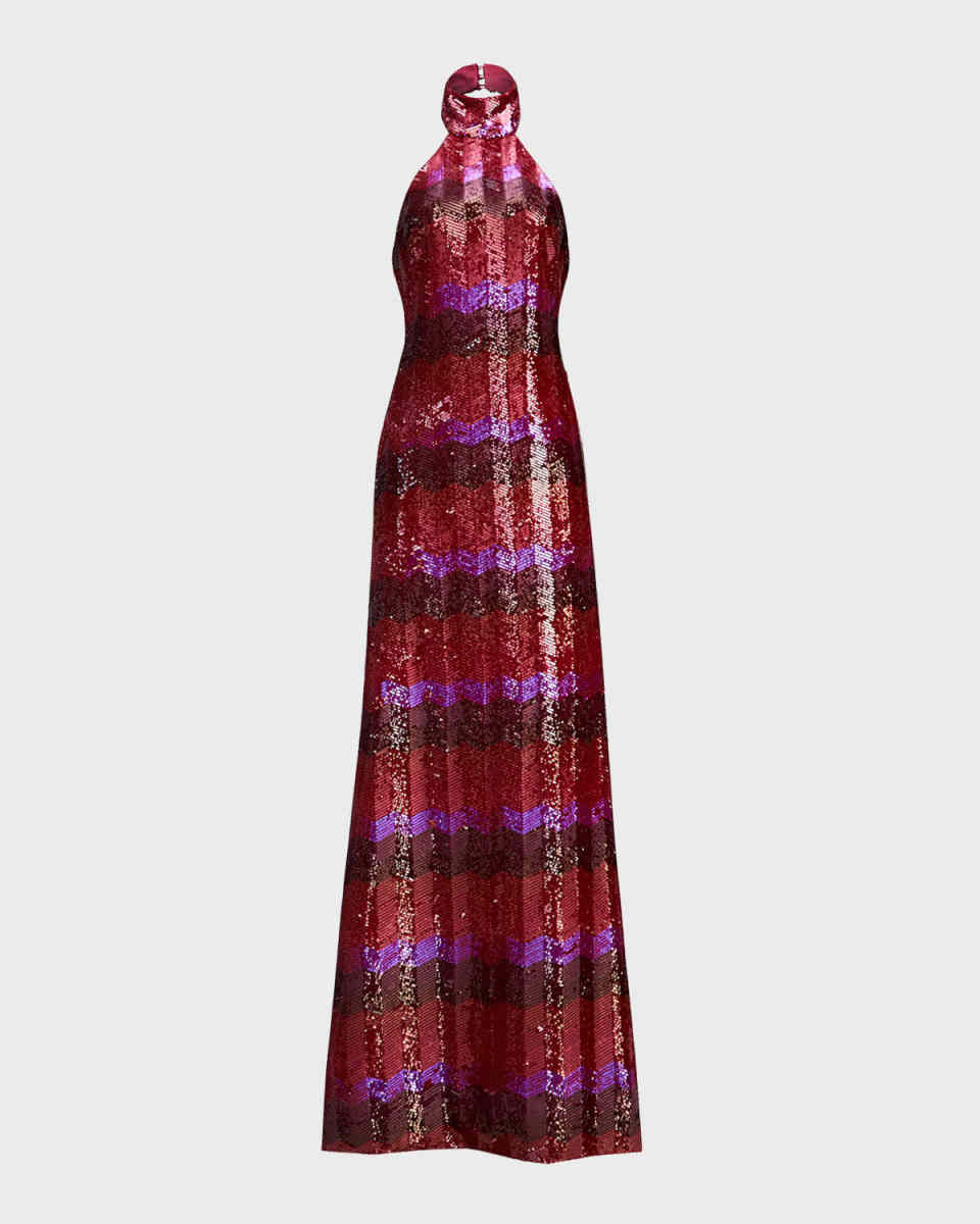 Eira Chevron Sequin Halter Gown