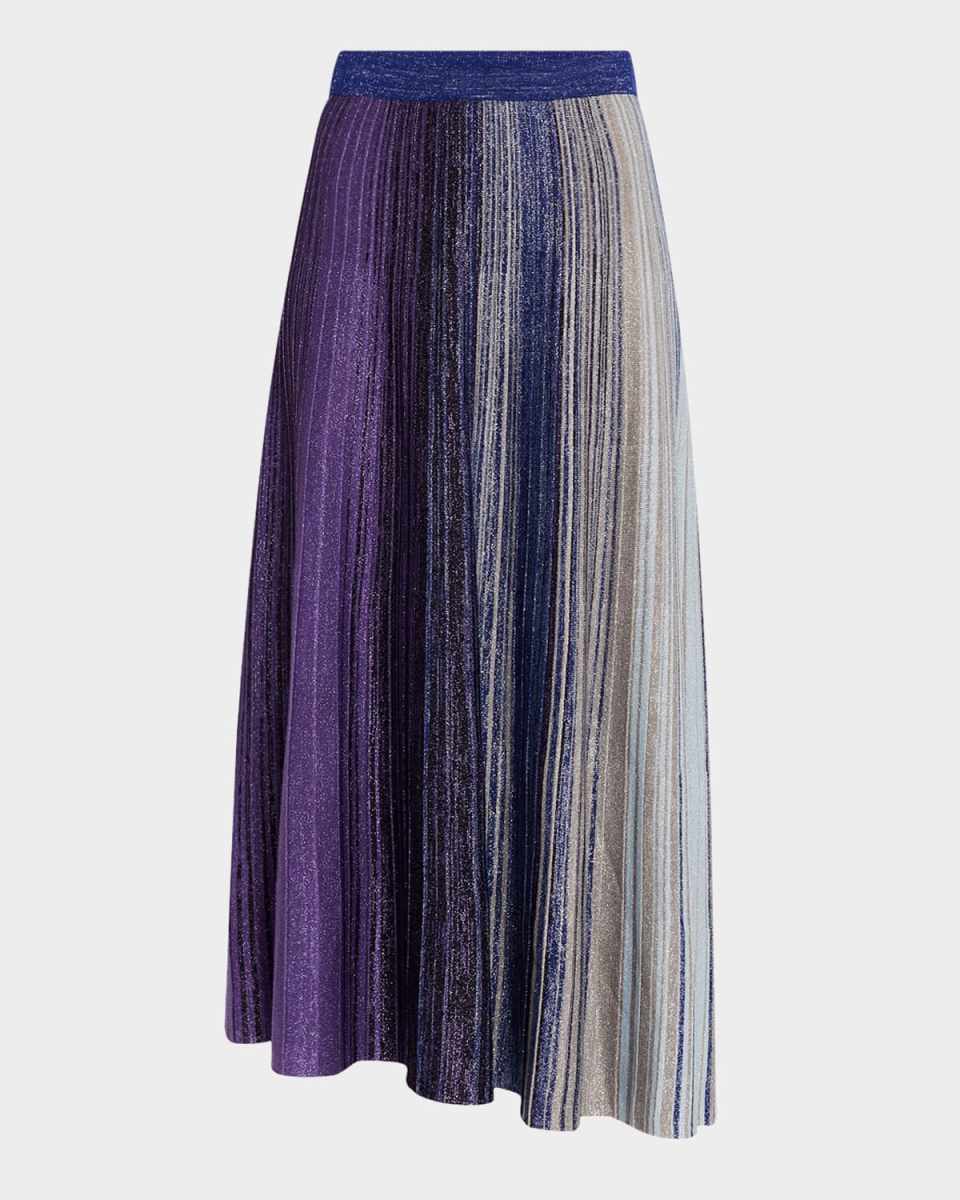 Asymmetric Ombre Shimmer Knit Maxi Skirt