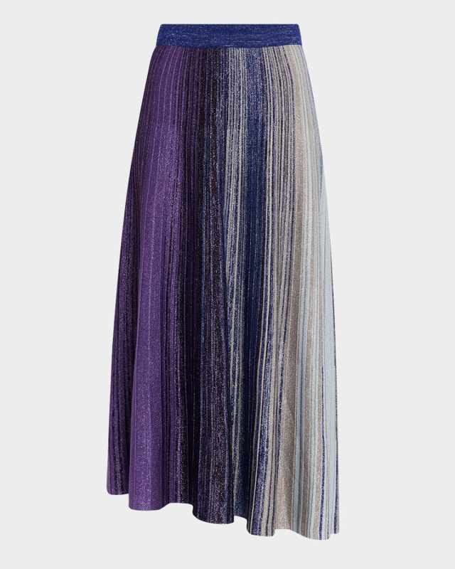 Asymmetric Ombre Shimmer Knit Maxi Skirt