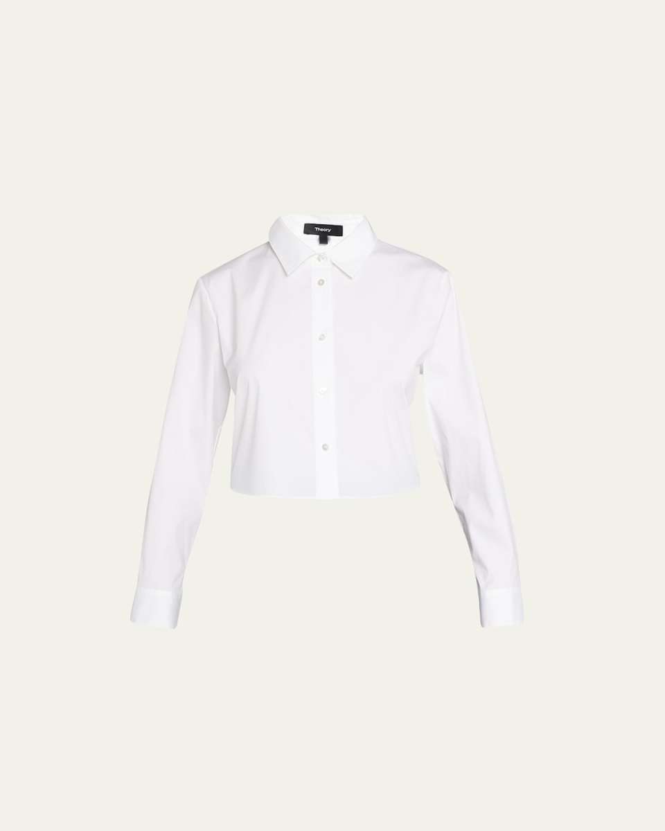 Button-Front Cropped Dress Shirt
