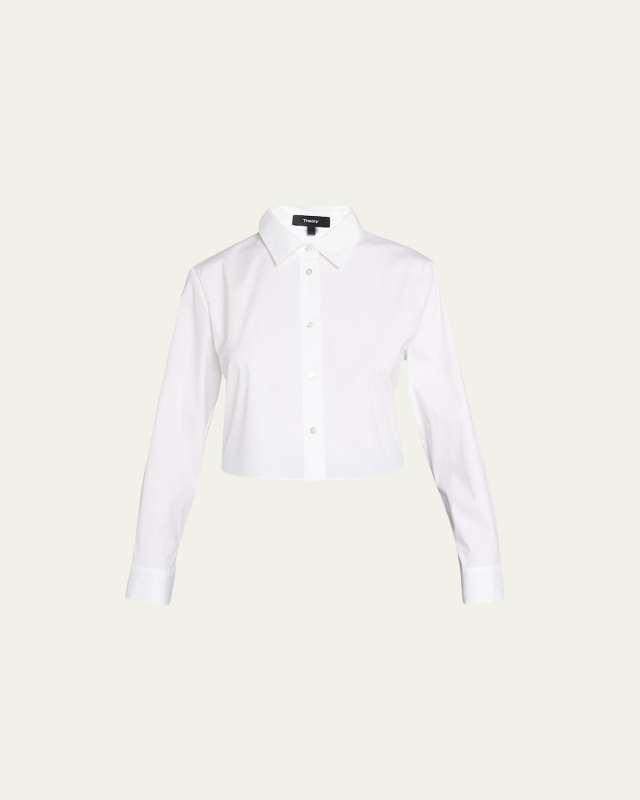 Button-Front Cropped Dress Shirt