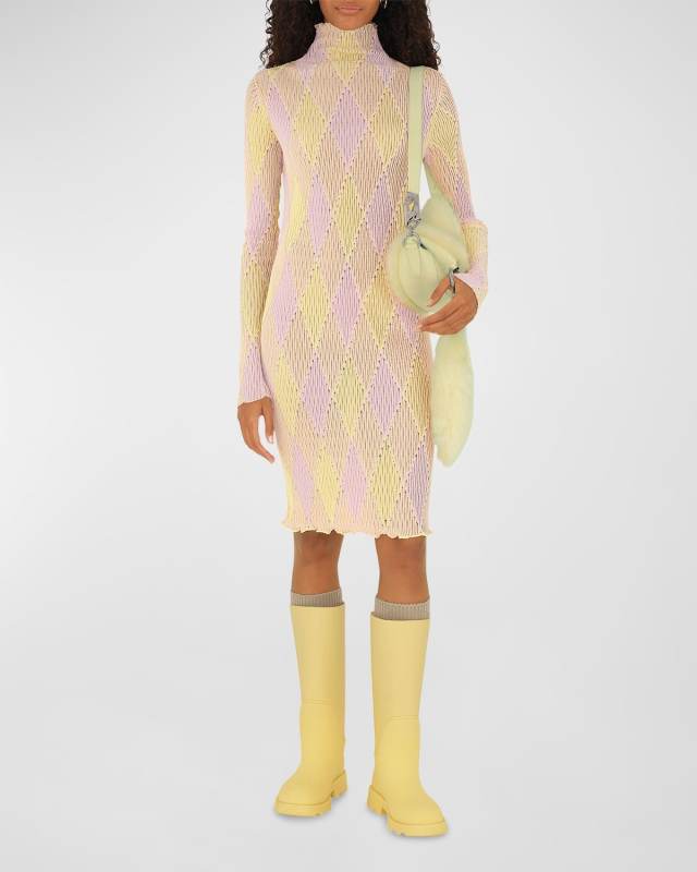 Pink Diamond Plaid Long-Sleeve Sweater Dress