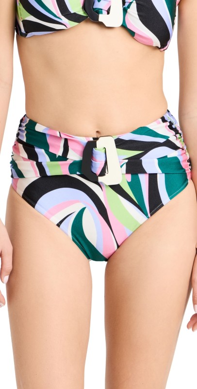 PatBO Delos High Waist Bikini Bottoms Black Multi