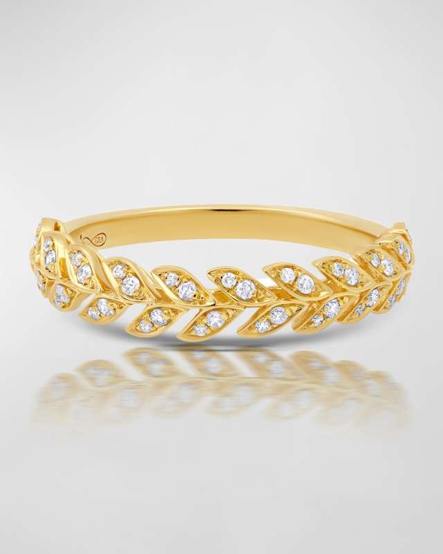 Yellow Gold Diamond Folha Half Band Ring, Size 7