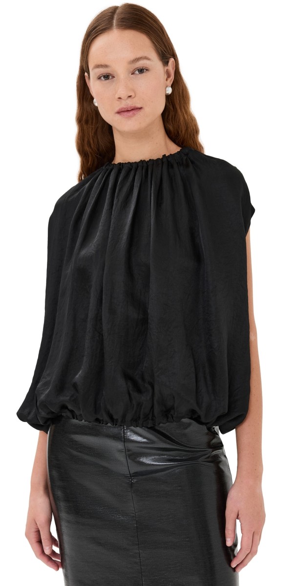 Tibi Shirred Circular Top Black