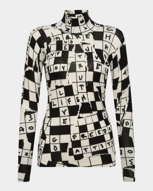 Brandy Crossword-Print Turtleneck Sweater