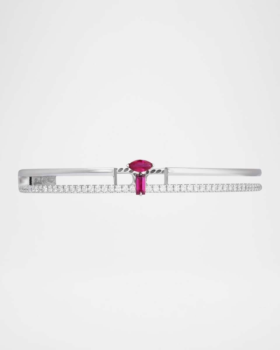 18K White Gold Procida Double-Row Ruby and Diamond Bangle Bracelet