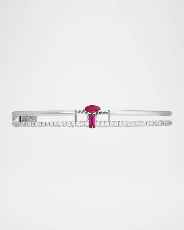 18K White Gold Procida Double-Row Ruby and Diamond Bangle Bracelet