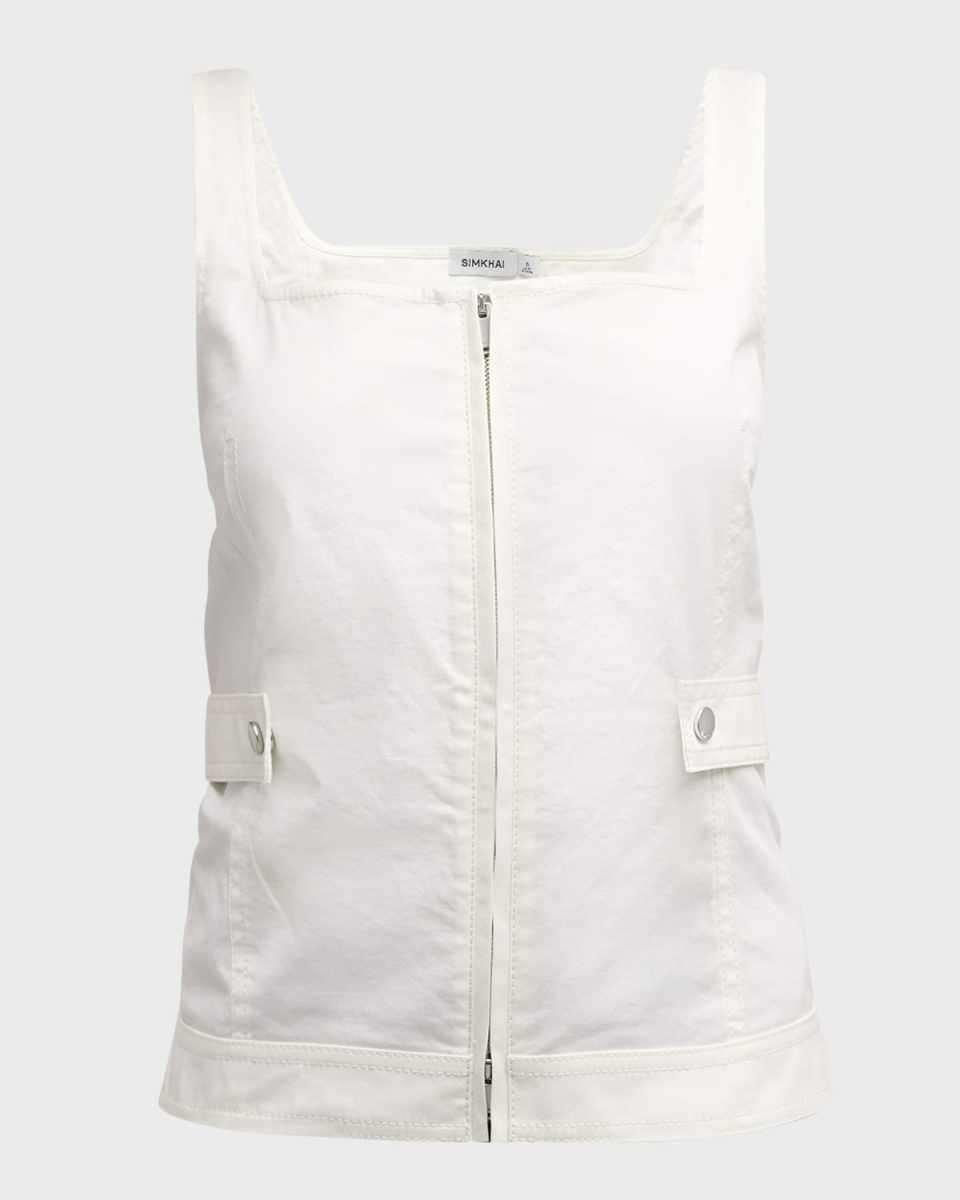 Dolce Topstitched Sleeveless Zip-Up Top