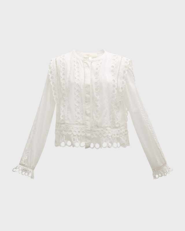 Kava Embroidered Cotton Lace Button-Front Blous