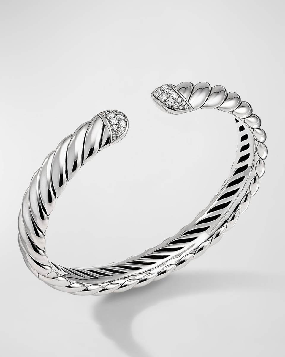 Sculpted Cable Cuff Bracelet with Pave Diamonds, 10
