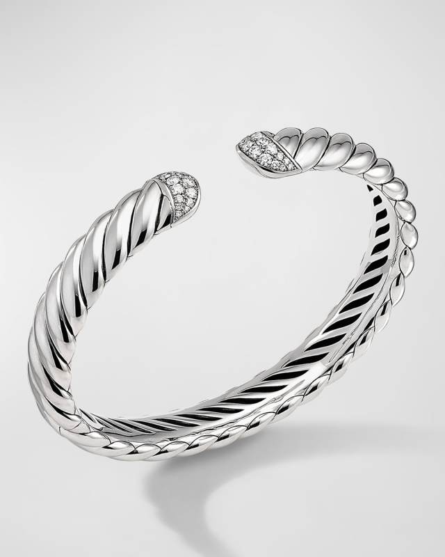 Sculpted Cable Cuff Bracelet with Pave Diamonds, 10
