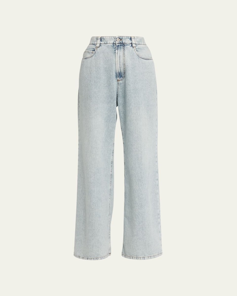Wide-Leg Acid Wash Denim Pants