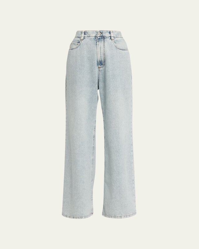 Wide-Leg Acid Wash Denim Pants